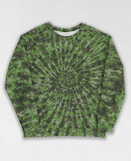 Tie-Dye-Camo Sweatshirt #1077. All over print, precision-cut, and hand-sewn. Super comfortable poly-cotton blend original Digital Camouflage designs by Dan Ellis vague.paris