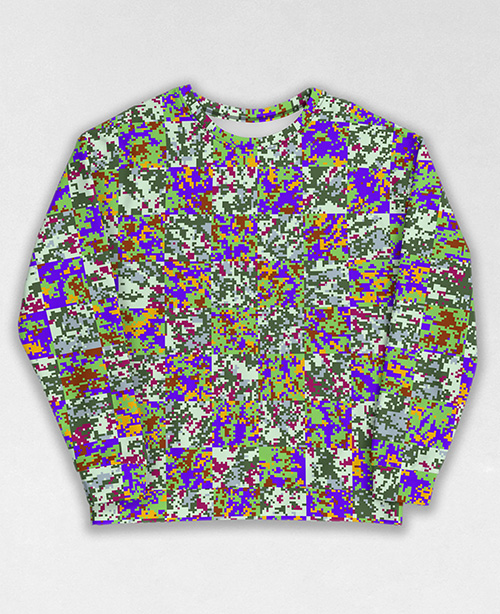 Tie-Dye-Camo Sweatshirt #1081. All over print, precision-cut, and hand-sewn. Super comfortable poly-cotton blend original Digital Camouflage designs by Dan Ellis vague.paris