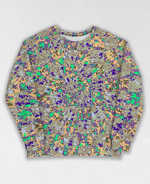 Tie-Dye-Camo Sweatshirt #1082. All over print, precision-cut, and hand-sewn. Super comfortable poly-cotton blend original Digital Camouflage designs by Dan Ellis vague.paris