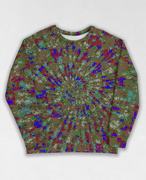 Tie-Dye-Camo Sweatshirt #1085. All over print, precision-cut, and hand-sewn. Super comfortable poly-cotton blend original Digital Camouflage designs by Dan Ellis vague.paris