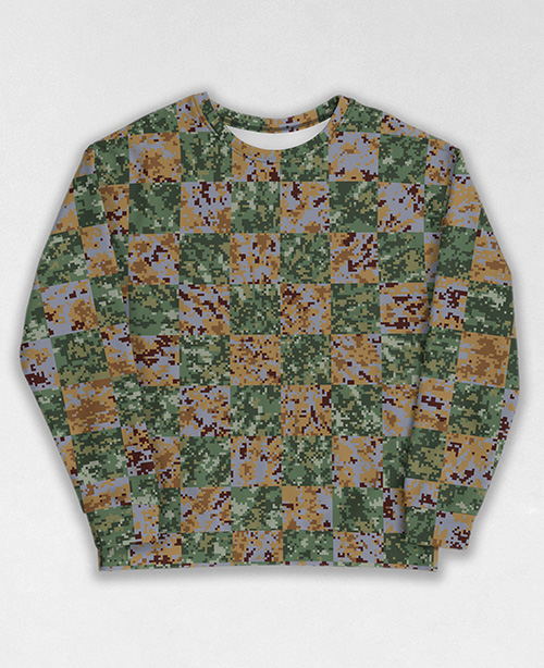 Tie-Dye-Camo Sweatshirt #1086. All over print, precision-cut, and hand-sewn. Super comfortable poly-cotton blend original Digital Camouflage designs by Dan Ellis vague.paris