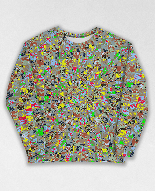 Tie-Dye-Camo Sweatshirt #1087. All over print, precision-cut, and hand-sewn. Super comfortable poly-cotton blend original Digital Camouflage designs by Dan Ellis vague.paris