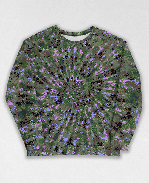 Tie-Dye-Camo Sweatshirt #1088. All over print, precision-cut, and hand-sewn. Super comfortable poly-cotton blend original Digital Camouflage designs by Dan Ellis vague.paris