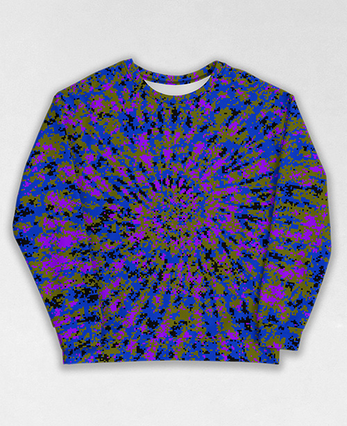 Tie-Dye-Camo Sweatshirt #1090. All over print, precision-cut, and hand-sewn. Super comfortable poly-cotton blend original Digital Camouflage designs by Dan Ellis vague.paris