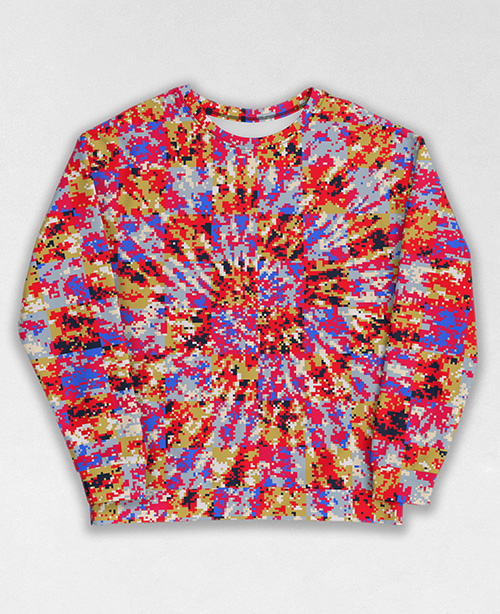 Tie-Dye-Camo Sweatshirt #1091. All over print, precision-cut, and hand-sewn. Super comfortable poly-cotton blend original Digital Camouflage designs by Dan Ellis vague.paris