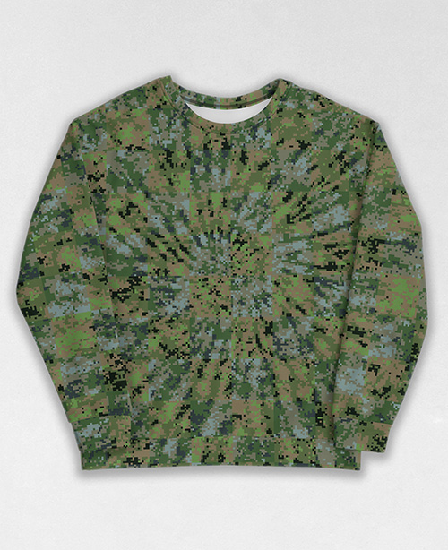 Tie-Dye-Camo Sweatshirt #1093. All over print, precision-cut, and hand-sewn. Super comfortable poly-cotton blend original Digital Camouflage designs by Dan Ellis vague.paris