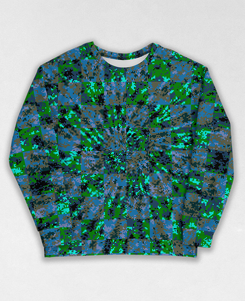 Tie-Dye-Camo Sweatshirt #1094. All over print, precision-cut, and hand-sewn. Super comfortable poly-cotton blend original Digital Camouflage designs by Dan Ellis vague.paris