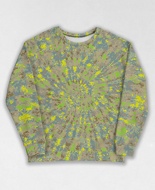 Tie-Dye-Camo Sweatshirt #1096. All over print, precision-cut, and hand-sewn. Super comfortable poly-cotton blend original Digital Camouflage designs by Dan Ellis vague.paris