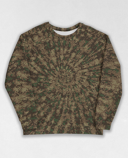 Tie-Dye-Camo Sweatshirt #1098. All over print, precision-cut, and hand-sewn. Super comfortable poly-cotton blend original Digital Camouflage designs by Dan Ellis vague.paris