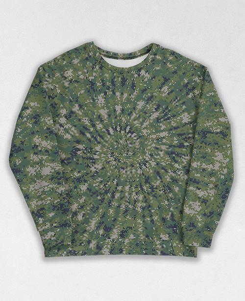 Tie-Dye-Camo Sweatshirt #1100. All over print, precision-cut, and hand-sewn. Super comfortable poly-cotton blend original Digital Camouflage designs by Dan Ellis vague.paris