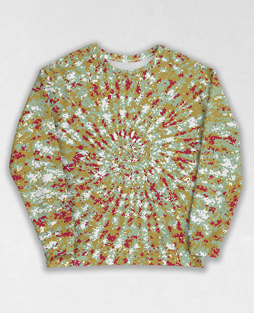 Tie-Dye-Camo Sweatshirt #1102. All over print, precision-cut, and hand-sewn. Super comfortable poly-cotton blend original Digital Camouflage designs by Dan Ellis vague.paris