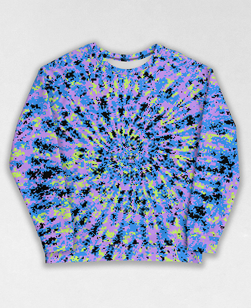 Tie-Dye-Camo Sweatshirt #1103. All over print, precision-cut, and hand-sewn. Super comfortable poly-cotton blend original Digital Camouflage designs by Dan Ellis vague.paris