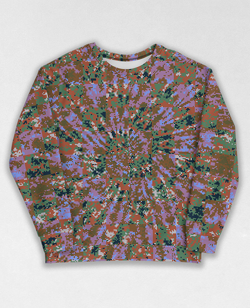 Tie-Dye-Camo Sweatshirt #1106. All over print, precision-cut, and hand-sewn. Super comfortable poly-cotton blend original Digital Camouflage designs by Dan Ellis vague.paris