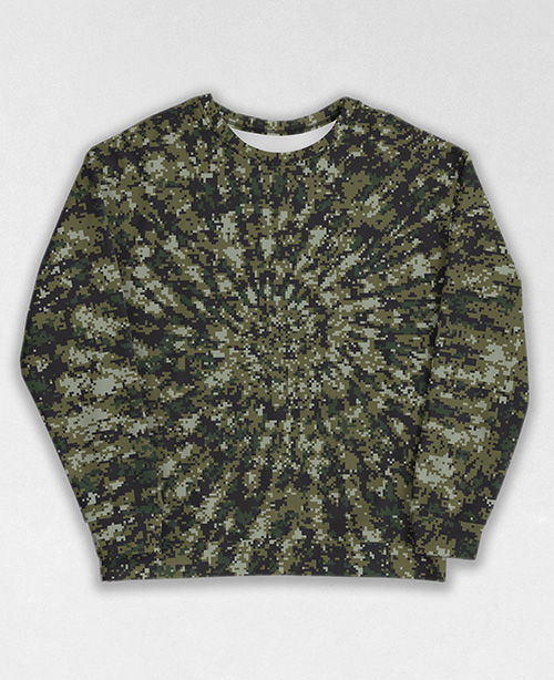 Tie-Dye-Camo Sweatshirt #1108. All over print, precision-cut, and hand-sewn. Super comfortable poly-cotton blend original Digital Camouflage designs by Dan Ellis vague.paris