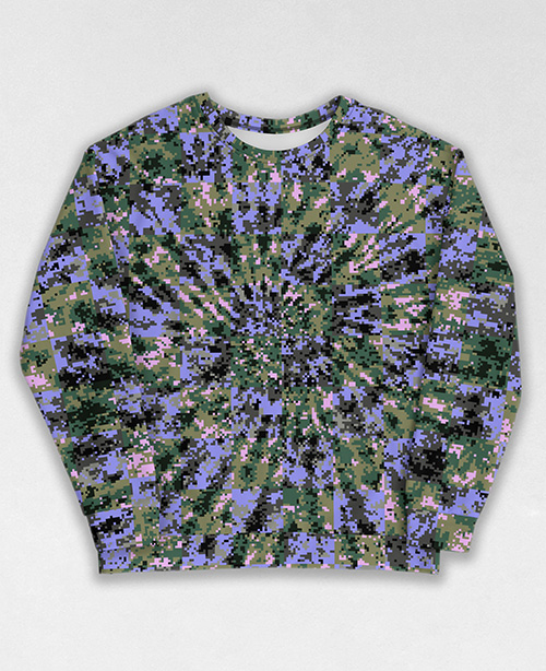 Tie-Dye-Camo Sweatshirt #1109. All over print, precision-cut, and hand-sewn. Super comfortable poly-cotton blend original Digital Camouflage designs by Dan Ellis vague.paris