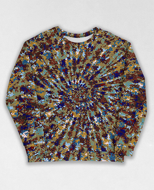 Tie-Dye-Camo Sweatshirt #1113. All over print, precision-cut, and hand-sewn. Super comfortable poly-cotton blend original Digital Camouflage designs by Dan Ellis vague.paris