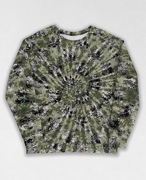 Tie-Dye-Camo Sweatshirt #1115. All over print, precision-cut, and hand-sewn. Super comfortable poly-cotton blend original Digital Camouflage designs by Dan Ellis vague.paris