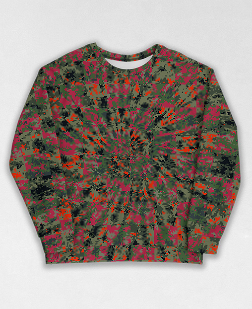 Tie-Dye-Camo Sweatshirt #1116. All over print, precision-cut, and hand-sewn. Super comfortable poly-cotton blend original Digital Camouflage designs by Dan Ellis vague.paris