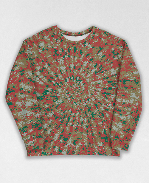 Tie-Dye-Camo Sweatshirt #1120. All over print, precision-cut, and hand-sewn. Super comfortable poly-cotton blend original Digital Camouflage designs by Dan Ellis vague.paris