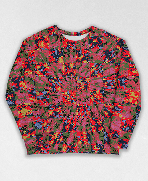 Tie-Dye-Camo Sweatshirt #1123. All over print, precision-cut, and hand-sewn. Super comfortable poly-cotton blend original Digital Camouflage designs by Dan Ellis vague.paris