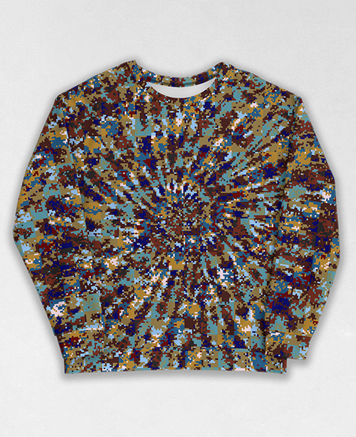 Tie-Dye-Camo Sweatshirt #1127. All over print, precision-cut, and hand-sewn. Super comfortable poly-cotton blend original Digital Camouflage designs by Dan Ellis vague.paris