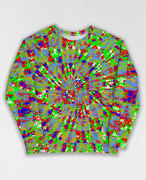 Tie-Dye-Camo Sweatshirt #1130. All over print, precision-cut, and hand-sewn. Super comfortable poly-cotton blend original Digital Camouflage designs by Dan Ellis vague.paris