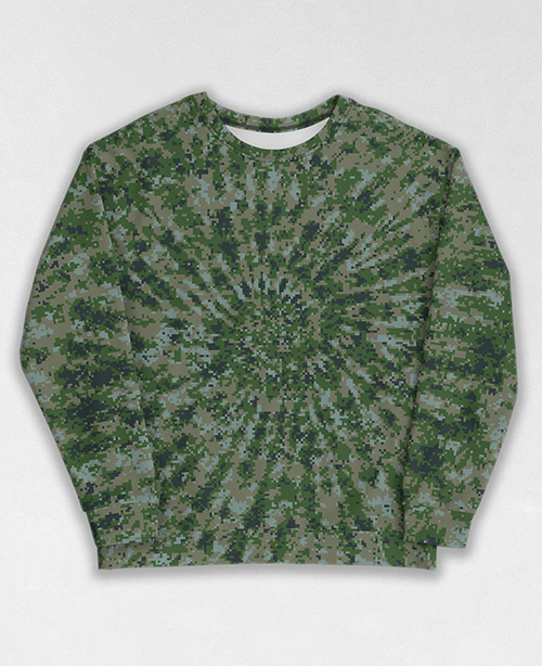 Tie-Dye-Camo Sweatshirt #1134. All over print, precision-cut, and hand-sewn. Super comfortable poly-cotton blend original Digital Camouflage designs by Dan Ellis vague.paris