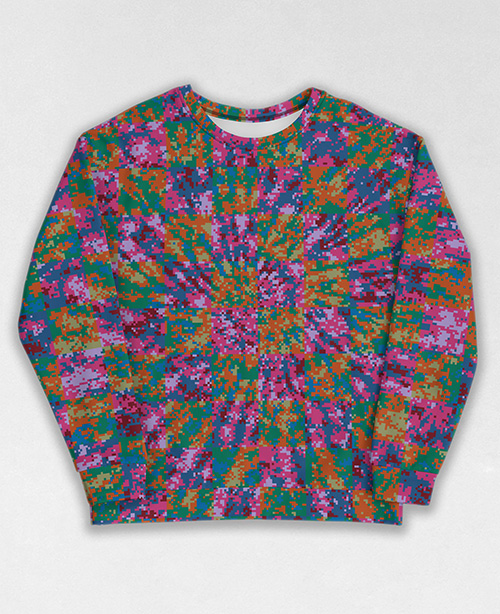 Tie-Dye-Camo Sweatshirt #1137. All over print, precision-cut, and hand-sewn. Super comfortable poly-cotton blend original Digital Camouflage designs by Dan Ellis vague.paris