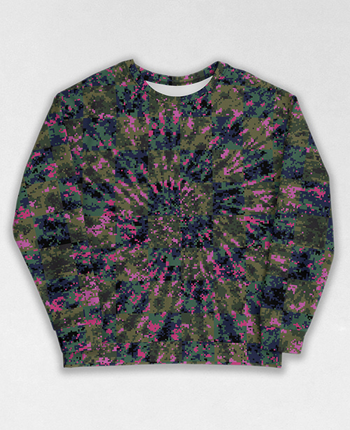 Tie-Dye-Camo Sweatshirt #1139. All over print, precision-cut, and hand-sewn. Super comfortable poly-cotton blend original Digital Camouflage designs by Dan Ellis vague.paris