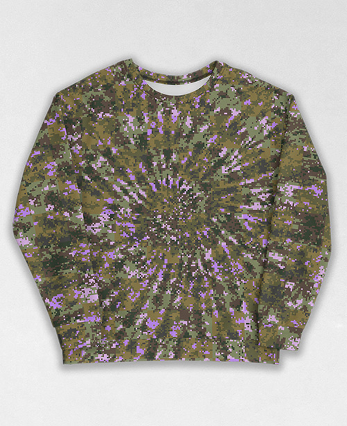 Tie-Dye-Camo Sweatshirt #1141. All over print, precision-cut, and hand-sewn. Super comfortable poly-cotton blend original Digital Camouflage designs by Dan Ellis vague.paris