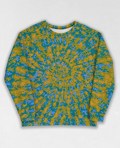 Tie-Dye-Camo Sweatshirt #1142. All over print, precision-cut, and hand-sewn. Super comfortable poly-cotton blend original Digital Camouflage designs by Dan Ellis vague.paris