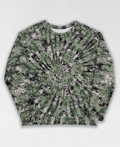 Tie-Dye-Camo Sweatshirt #1144. All over print, precision-cut, and hand-sewn. Super comfortable poly-cotton blend original Digital Camouflage designs by Dan Ellis vague.paris