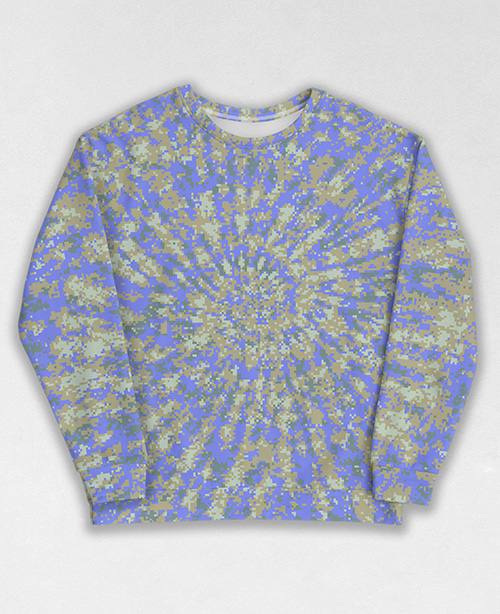 Tie-Dye-Camo Sweatshirt #1151. All over print, precision-cut, and hand-sewn. Super comfortable poly-cotton blend original Digital Camouflage designs by Dan Ellis vague.paris