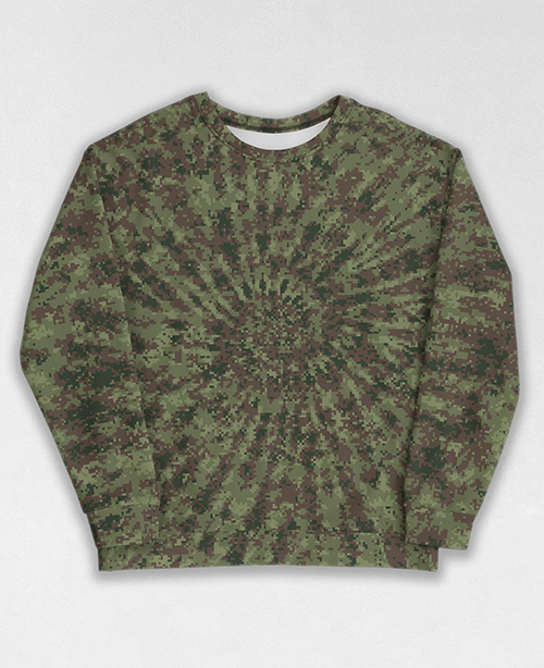 Tie-Dye-Camo Sweatshirt #1154. All over print, precision-cut, and hand-sewn. Super comfortable poly-cotton blend original Digital Camouflage designs by Dan Ellis vague.paris