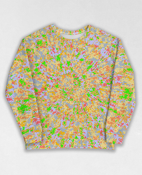 Tie-Dye-Camo Sweatshirt #1157. All over print, precision-cut, and hand-sewn. Super comfortable poly-cotton blend original Digital Camouflage designs by Dan Ellis vague.paris