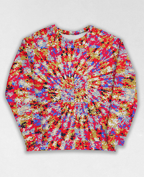 Tie-Dye-Camo Sweatshirt #1158. All over print, precision-cut, and hand-sewn. Super comfortable poly-cotton blend original Digital Camouflage designs by Dan Ellis vague.paris