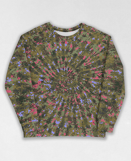 Tie-Dye-Camo Sweatshirt #1162. All over print, precision-cut, and hand-sewn. Super comfortable poly-cotton blend original Digital Camouflage designs by Dan Ellis vague.paris