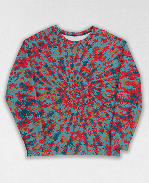 Tie-Dye-Camo Sweatshirt #1165. All over print, precision-cut, and hand-sewn. Super comfortable poly-cotton blend original Digital Camouflage designs by Dan Ellis vague.paris