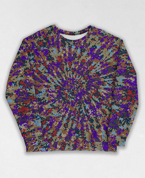 Tie-Dye-Camo Sweatshirt #1166. All over print, precision-cut, and hand-sewn. Super comfortable poly-cotton blend original Digital Camouflage designs by Dan Ellis vague.paris