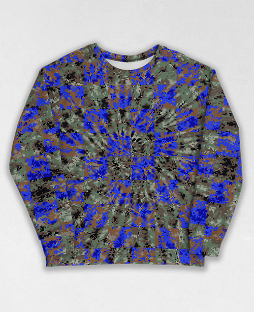 Tie-Dye-Camo Sweatshirt #1167. All over print, precision-cut, and hand-sewn. Super comfortable poly-cotton blend original Digital Camouflage designs by Dan Ellis vague.paris