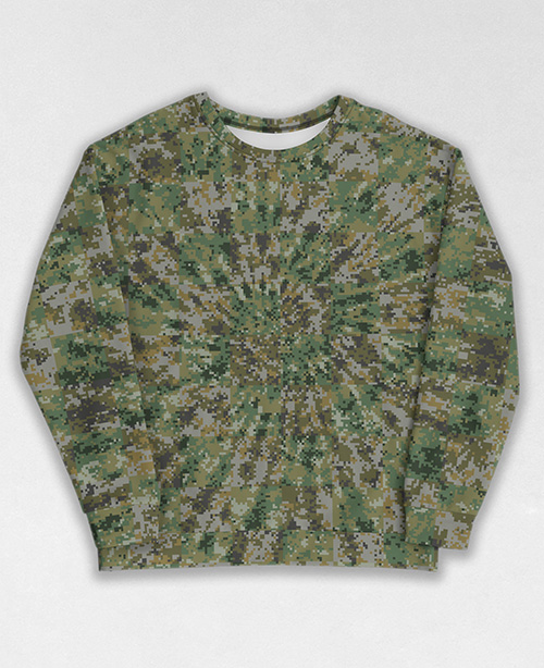 Tie-Dye-Camo Sweatshirt #1169. All over print, precision-cut, and hand-sewn. Super comfortable poly-cotton blend original Digital Camouflage designs by Dan Ellis vague.paris