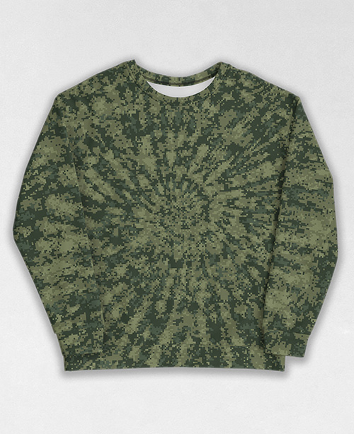 Tie-Dye-Camo Sweatshirt #1170. All over print, precision-cut, and hand-sewn. Super comfortable poly-cotton blend original Digital Camouflage designs by Dan Ellis vague.paris