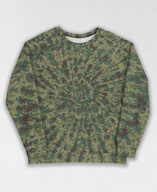 Tie-Dye-Camo Sweatshirt #1173. All over print, precision-cut, and hand-sewn. Super comfortable poly-cotton blend original Digital Camouflage designs by Dan Ellis vague.paris