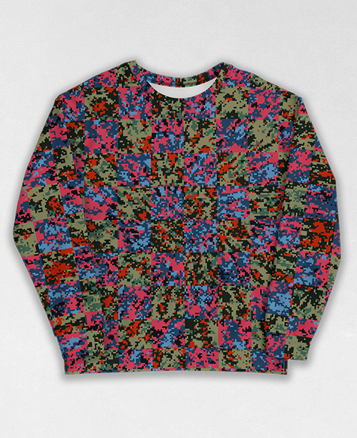 Tie-Dye-Camo Sweatshirt #1174. All over print, precision-cut, and hand-sewn. Super comfortable poly-cotton blend original Digital Camouflage designs by Dan Ellis vague.paris