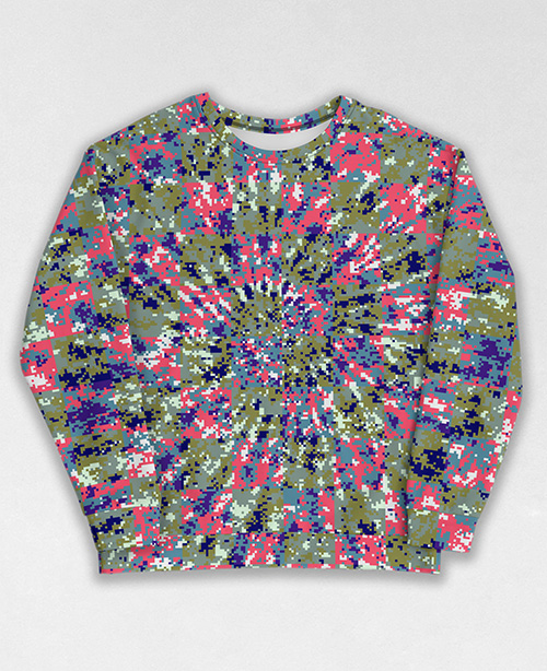 Tie-Dye-Camo Sweatshirt #1177. All over print, precision-cut, and hand-sewn. Super comfortable poly-cotton blend original Digital Camouflage designs by Dan Ellis vague.paris