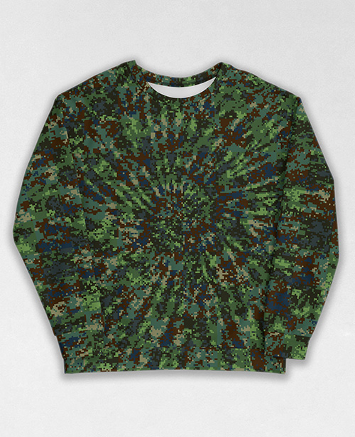 Tie-Dye-Camo Sweatshirt #1179. All over print, precision-cut, and hand-sewn. Super comfortable poly-cotton blend original Digital Camouflage designs by Dan Ellis vague.paris