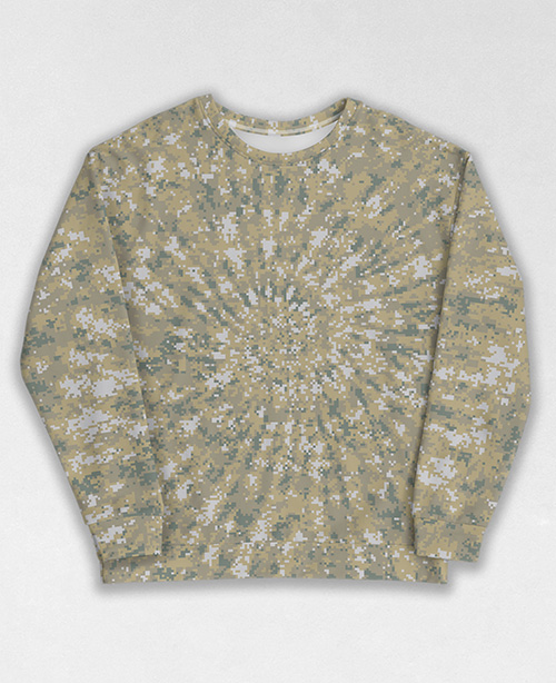 Tie-Dye-Camo Sweatshirt #1182. All over print, precision-cut, and hand-sewn. Super comfortable poly-cotton blend original Digital Camouflage designs by Dan Ellis vague.paris