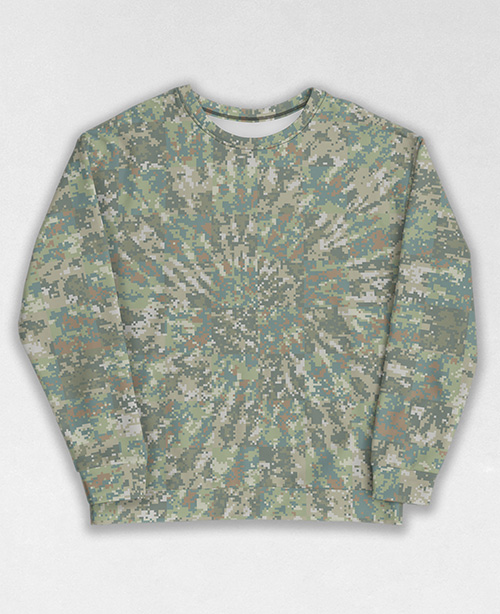 Tie-Dye-Camo Sweatshirt #1183. All over print, precision-cut, and hand-sewn. Super comfortable poly-cotton blend original Digital Camouflage designs by Dan Ellis vague.paris