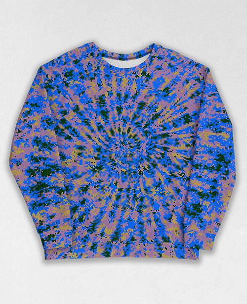 Tie-Dye-Camo Sweatshirt #1185. All over print, precision-cut, and hand-sewn. Super comfortable poly-cotton blend original Digital Camouflage designs by Dan Ellis vague.paris