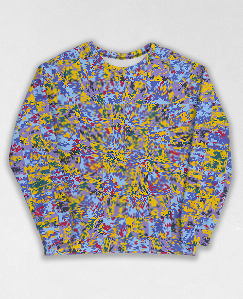 Tie-Dye-Camo Sweatshirt #1188. All over print, precision-cut, and hand-sewn. Super comfortable poly-cotton blend original Digital Camouflage designs by Dan Ellis vague.paris